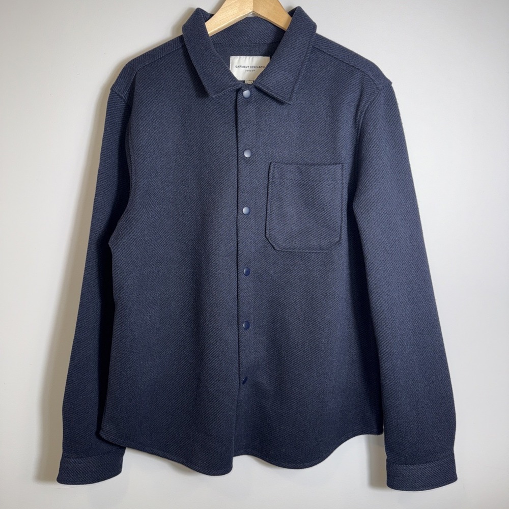 Garment‎ Research London Men's Textured Striped Shacket Snap Buttons Blue Large